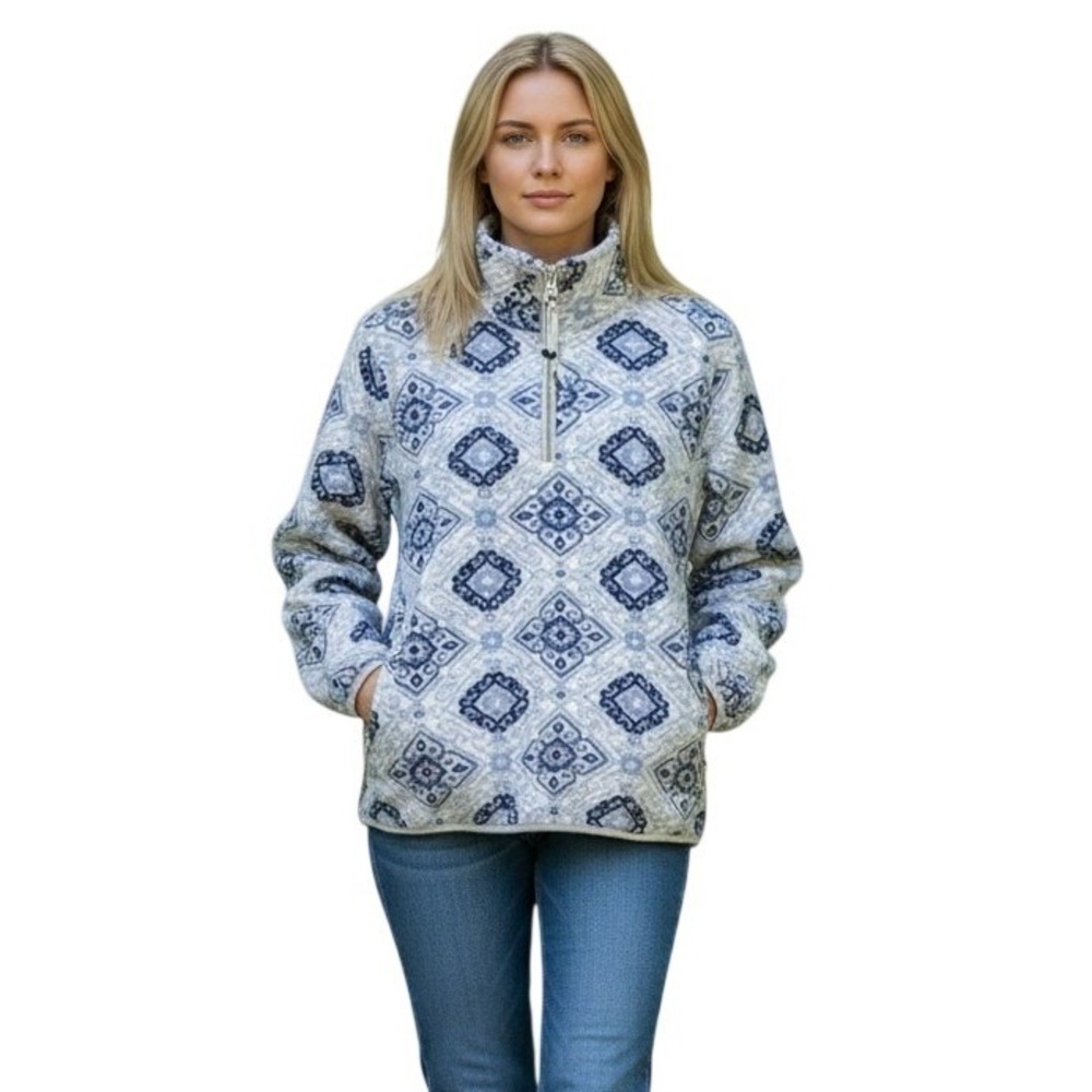 PacSun Fleece Pullover Womens Small Blue Geometric Quarter Zip Excellent Print